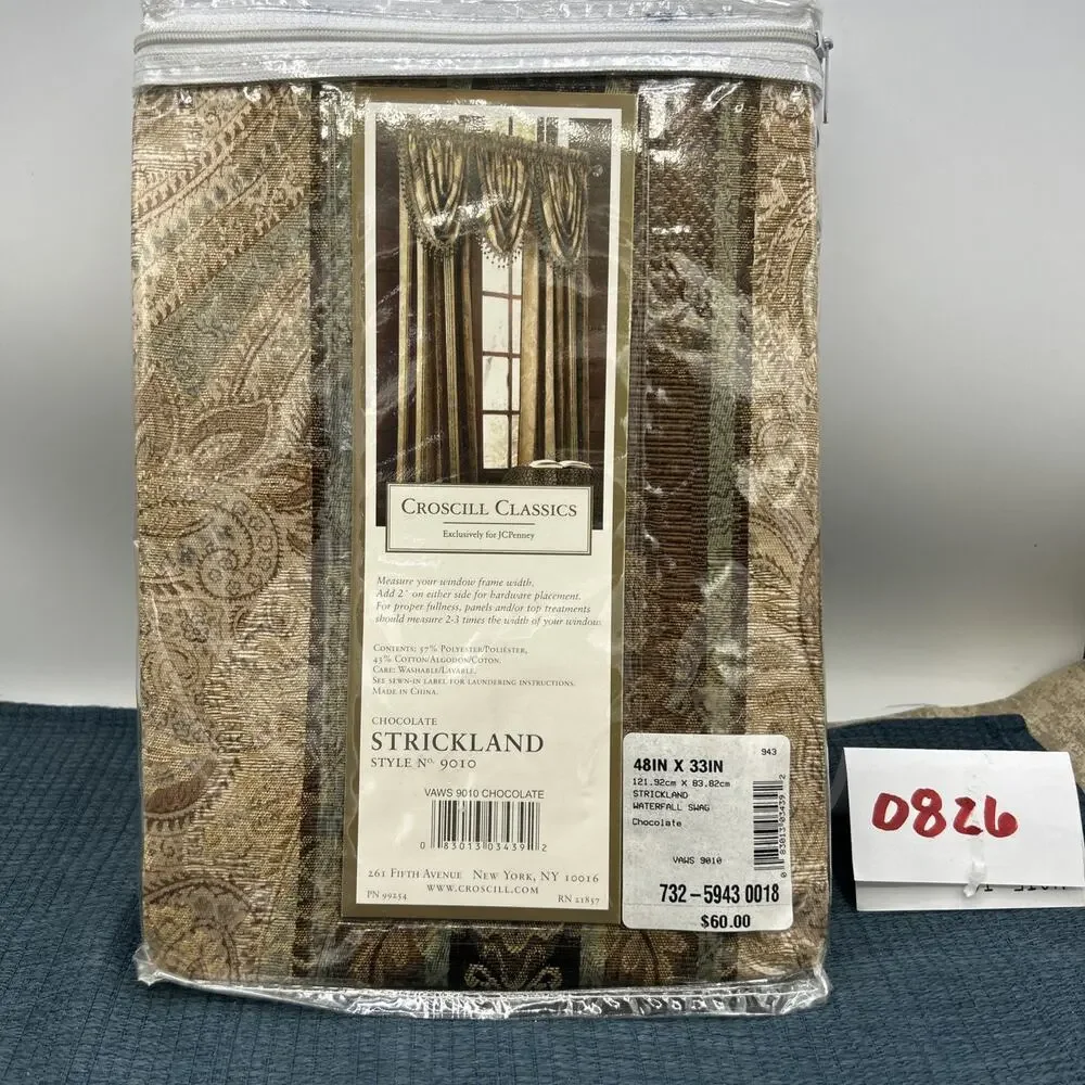 Croscill Classics 1 Waterfall Swag Valance 48x33 Style 9010 Chocolate Strickland